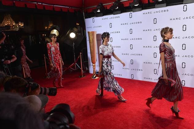 Models walk the red carpet at the Marc Jacobs Spring Summer 2016 runway show at The Ziegfeld Theater during New York Fashion Week in New York City on September 17, 2015.  NYP201509172148 ANDREAxHANKS