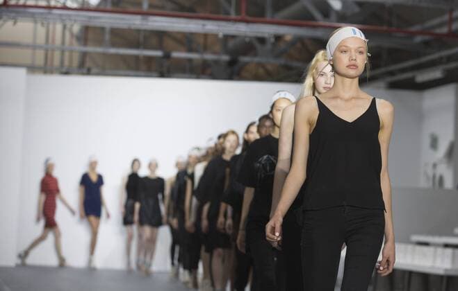 London, UK. 18 09 2015. Models on the runway during a rehearsal. London Fashion Week runway show of designer Bora Aksu at the BFC Show Space in Brewer Street. London Fashion Week, Bora Aksu, London, UK 