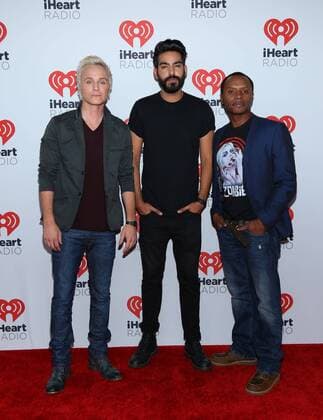 David Anders, Rahul Kohli and Malcolm Goodwin of iZombie arrive in the press room for the iHeartRadio Music Festival at the MGM Grand Hotel in Las Vegas, Nevada on September 18, 2015.  LAV20150918050 JAMESxATOA