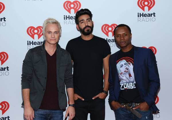 David Anders, Rahul Kohli and Malcolm Goodwin of iZombie arrive in the press room for the iHeartRadio Music Festival at the MGM Grand Hotel in Las Vegas, Nevada on September 18, 2015.  LAV20150918051 JAMESxATOA