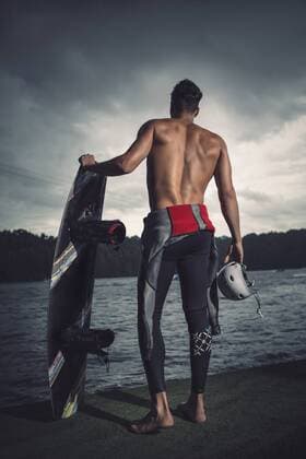 Back view of young wakeboarder model released Symbolfoto property released  MADF000502