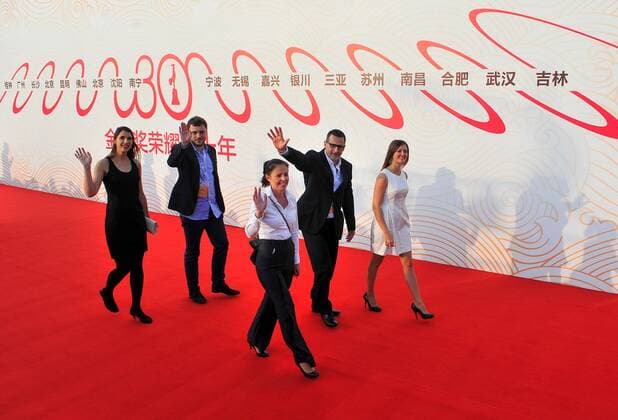 ENTERTAINMENT RED CARPET Preisverleihung Goldene Hahn in Changchun (150919) -- CHANGCHUN, Sept. 19, 2015 -- Film practitioners from Poland walk on the red carpet before the Award Ceremony of the 24th China Golden Rooster & Hundred Flowers Film Festival in Jilin City, northeast China s Jilin Province, Sept. 19, 2015. )(mcg) CHINA-CHANGCHUN-GOLDEN ROOSTER & HUNDRED FLOWERS FILM FESTIVAL (CN) XuxChang 