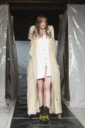 London, UK. 19 09 2015. Runway show of designer James Kelly at Fashion Scout during London Fashion Week. The designs feature moss and fine feathers. London Fashion Week, James Kelly at Fashion Scout, London, UK 