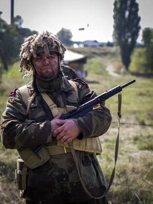 Sept. 19, 2015 - American soldiers during the Second World War -- In the historical festival Civilization in Kiev, Ukraine have been replicated the history of revolutions, way of life and the atmosphere of centuries since antiquity and the middle of the twentieth century - ZUMAg154
