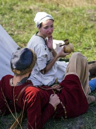 Sept. 19, 2015 - Enactors in medieval clothes resting near the tent -- In the historical festival Civilization in Kiev, Ukraine have been replicated the history of revolutions, way of life and the atmosphere of centuries since antiquity and the middle of the twentieth century - ZUMAg154
