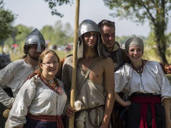 Sept. 19, 2015 - Reenactors of different ages posing in front of photographers -- In the historical festival Civilization in Kiev, Ukraine have been replicated the history of revolutions, way of life and the atmosphere of centuries since antiquity and the middle of the twentieth century - ZUMAg154