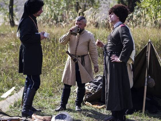 Sept. 19, 2015 - Enactors in Cossack uniforms of the late 19th - early 20th centuries -- In the historical festival Civilization in Kiev, Ukraine have been replicated the history of revolutions, way of life and the atmosphere of centuries since antiquity and the middle of the twentieth century - ZUMAg154