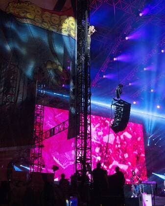 Sept. 18, 2015 - San Diego, CA, USA - September 18, 2015 - San Diego, California, USA - Gwen Stefani of the band No Doubt sings after climbing up a tower while headlining day one of the Kaaboo Festival at the Del Mar Fairgrounds. San Diego USA - ZUMAa97_