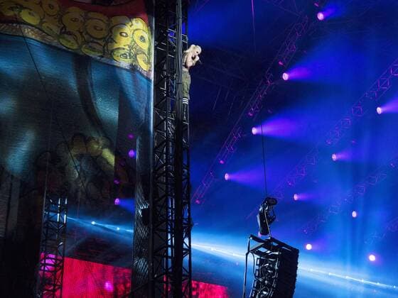 Sept. 18, 2015 - San Diego, CA, USA - September 18, 2015 - San Diego, California, USA - Gwen Stefani of the band No Doubt sings after climbing up a tower while headlining day one of the Kaaboo Festival at the Del Mar Fairgrounds. San Diego USA - ZUMAa97_