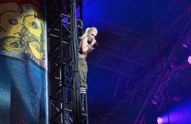 Sept. 18, 2015 - San Diego, CA, USA - September 18, 2015 - San Diego, California, USA - Gwen Stefani of the band No Doubt sings after climbing up a tower while headlining day one of the Kaaboo Festival at the Del Mar Fairgrounds. San Diego USA - ZUMAa97_