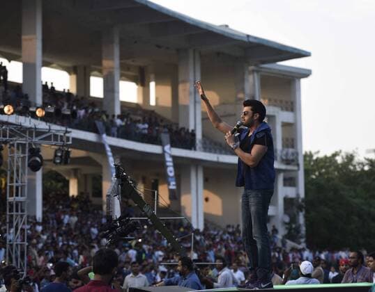 GURGAON, INDIA - SEPTEMBER 20: Bollywood actor Manish Paul during the HT GIFA (Hindustan Times Great Indian Football Action) grand opening ceremony event in Tau Devi Lal stadium, on September 20, 2015 in Gurgaon, India. HT GIFA organized to encourage and kickstart an event that promises to be the perfect launch pad for some promising football talent of the Delhi-NCR and Gurgaon region. (Photo by Vipin Kumar Hindustan Times ) Hindustan Times Great Indian Football Action Opening Ceremony In Gurgaon