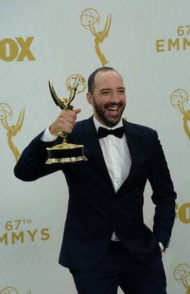Actor Tony Hale holds his Emmy for Outstanding Supporting Actor in a Comedy Series at the 67th Primetime Emmy Awards in the Microsoft Theater in Los Angeles on September 20, 2015.  LAP2015092155 JIMxRUYMEN