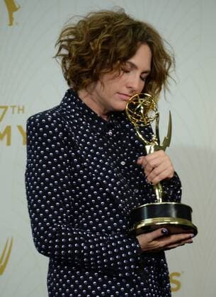 Writer director Jill Soloway holds the Emmy for Outstanding Directing for a Comedy Series for Transparent at the 67th Primetime Emmy Awards in the Microsoft Theater in Los Angeles on September 20, 2015.  LAP2015092187 JIMxRUYMEN