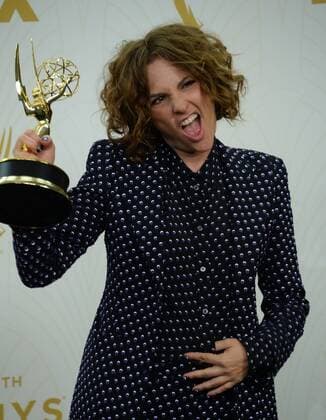 Writer director Jill Soloway holds the Emmy for Outstanding Directing for a Comedy Series for Transparent at the 67th Primetime Emmy Awards in the Microsoft Theater in Los Angeles on September 20, 2015.  LAP2015092189 JIMxRUYMEN