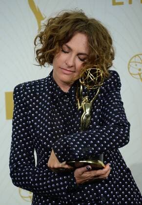 Writer director Jill Soloway holds the Emmy for Outstanding Directing for a Comedy Series for Transparent at the 67th Primetime Emmy Awards in the Microsoft Theater in Los Angeles on September 20, 2015.  LAP2015092191 JIMxRUYMEN