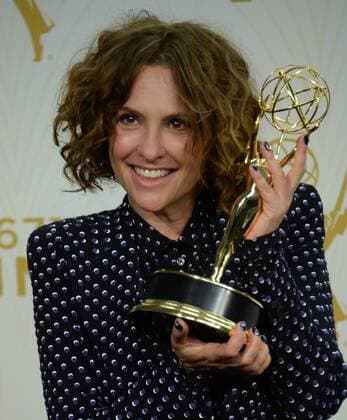 Writer director Jill Soloway holds the Emmy for Outstanding Directing for a Comedy Series for Transparent at the 67th Primetime Emmy Awards in the Microsoft Theater in Los Angeles on September 20, 2015.  LAP2015092192 JIMxRUYMEN