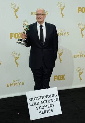 Jeffrey Tambor holds his Emmy for Lead Actor in a Comedy Series for playing Maura Pfefferma in Transparent at the 67th Primetime Emmy Awards in the Microsoft Theater in Los Angeles on September 20, 2015.  LAP2015092204 JIMxRUYMEN
