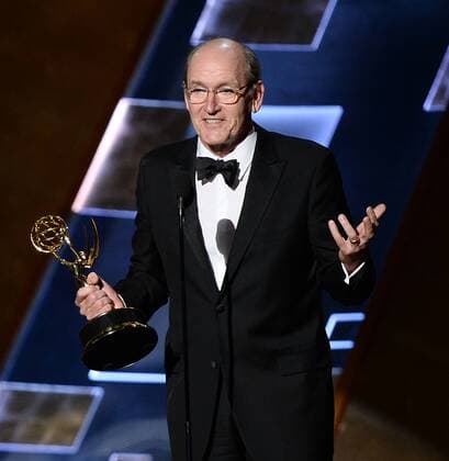 Actor Richard Jenkins (L) accepts the award for Outstanding Lead Actor in a Limited Series or Movie for Olive Kitteridge onstage during the 67th Primetime Emmy Awards in the Microsoft Theater in Los Angeles on September 20, 2015.  LAP20150920742 KENxMATSUI