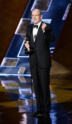Actor Richard Jenkins (L) accepts the award for Outstanding Lead Actor in a Limited Series or Movie for Olive Kitteridge onstage during the 67th Primetime Emmy Awards in the Microsoft Theater in Los Angeles on September 20, 2015.  LAP20150920743 KENxMATSUI