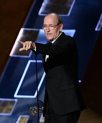Actor Richard Jenkins (L) accepts the award for Outstanding Lead Actor in a Limited Series or Movie for Olive Kitteridge onstage during the 67th Primetime Emmy Awards in the Microsoft Theater in Los Angeles on September 20, 2015.  LAP20150920444 KENxMATSUI