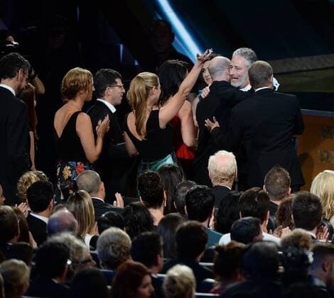 TV personality Jon Stewart wins the award for Outstanding Variety Talk Series for The Daily Show with Jon Stewart during the 67th Primetime Emmy Awards in the Microsoft Theater in Los Angeles on September 20, 2015.  LAP20150920800 KENxMATSUI