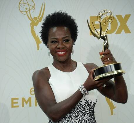 Actress Viola Davis, winner of Outstanding Lead Actress in a Drama Series for How to Get Away With Murder, holds her Emmy at the 67th Primetime Emmy Awards in the Microsoft Theater in Los Angeles on September 20, 2015.  LAP20150920274 JIMxRUYMEN