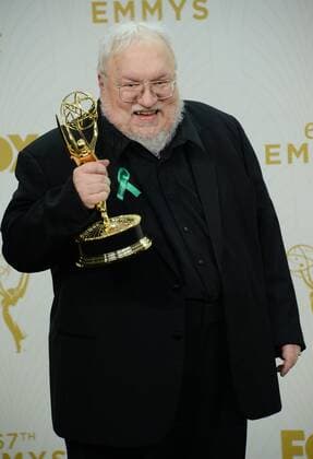Writer George R. R. Martin, winner of Outstanding Drama Series for Game of Thrones holds his Emmy at the 67th Primetime Emmy Awards in the Microsoft Theater in Los Angeles on September 20, 2015.  LAP201509202000 JIMxRUYMEN