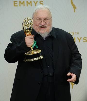 Writer George R. R. Martin, winner of Outstanding Drama Series for Game of Thrones holds his Emmy at the 67th Primetime Emmy Awards in the Microsoft Theater in Los Angeles on September 20, 2015.  LAP201509202002 JIMxRUYMEN