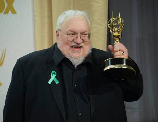 Writer George R. R. Martin, winner of Outstanding Drama Series for Game of Thrones holds his Emmy at the 67th Primetime Emmy Awards in the Microsoft Theater in Los Angeles on September 20, 2015.  LAP201509202003 JIMxRUYMEN