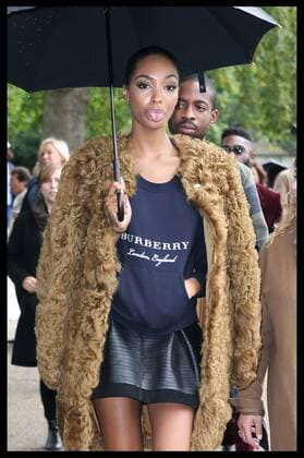 . 21 09 2015. London, United Kingdom.Jourdan Dunn pokes her tongue out at the Burberry Prorsum show at London Fashion Week S S 2016-Day four.  xStephenxLockx xi-Imagesx IIM-11077-0088