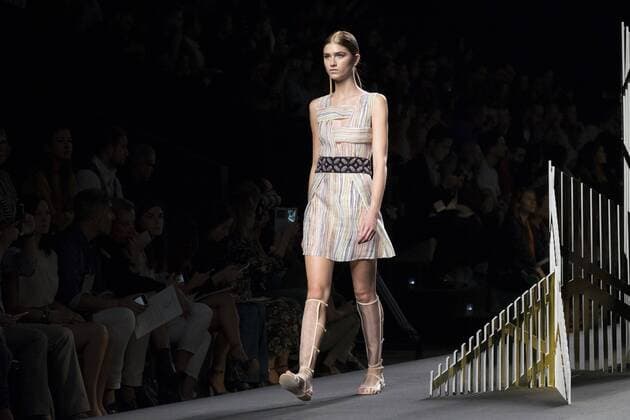 Sept. 21, 2015 - Madrid, Madrid, Spain - A model showcases designs by Alvarno on the runway at the Alvarno show during Mercedes-Benz Fashion Week Madrid Spring Summer 2016 at Ifema on September 21, 2015 in Madrid, Spain. Madrid Spain  - ZUMAn230