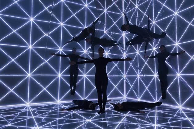 London, UK. 22 09 2015. Three dancers perform at the London Fashion Week runway show of British accessories and handbag designer Anya Hindmarch at Lindley Hall. London Fashion Week, Anya Hindmarch, London, UK 