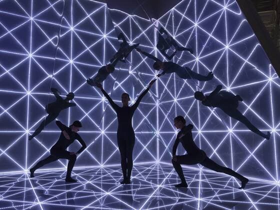London, UK. 22 09 2015. Three dancers perform at the London Fashion Week runway show of British accessories and handbag designer Anya Hindmarch at Lindley Hall. London Fashion Week, Anya Hindmarch, London, UK 