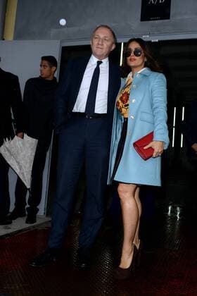 Milano, Guests arrivals at the Gucci Fashion Show during Milan Fashion Week. Pictured: Francois Henry Pinault, Salma Hayek  SimonexComi