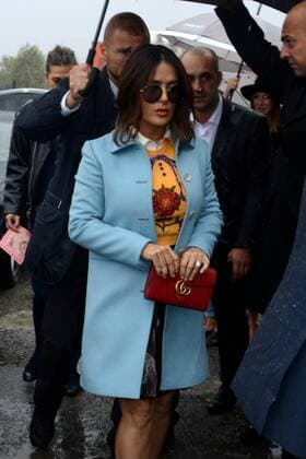 Milano, Guests arrivals at the Gucci Fashion Show during Milan Fashion Week. Pictured: Salma Hayek  SimonexComi