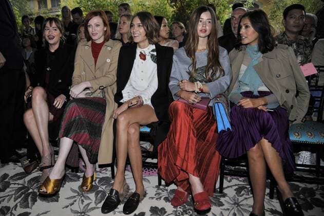 Milan Fashion Week, Women Spring Summer 2016. Milano, Moda Donna, Primavera Estate 2016.GUCCI arrivals Pictured: Dakota Johnson Alexa Chung  RiccardoxGiordano