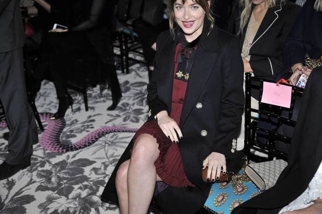 Milan Fashion Week, Women Spring Summer 2016. Milano, Moda Donna, Primavera Estate 2016.GUCCI arrivals Pictured: Dakota Johnson Alexa Chung  RiccardoxGiordano