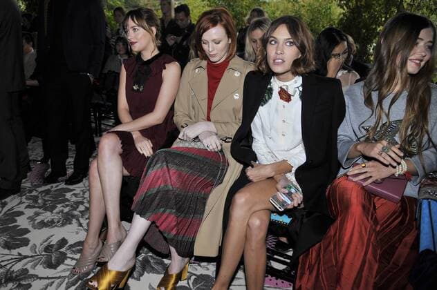 Milan Fashion Week, Women Spring Summer 2016. Milano, Moda Donna, Primavera Estate 2016.GUCCI arrivals Pictured: Dakota Johnson Alexa Chung  RiccardoxGiordano
