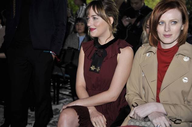 Milan Fashion Week, Women Spring Summer 2016. Milano, Moda Donna, Primavera Estate 2016.GUCCI arrivals Pictured: Dakota Johnson Alexa Chung  RiccardoxGiordano