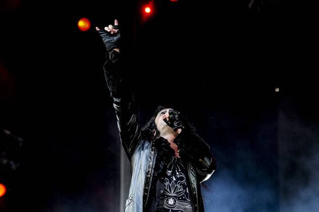 RIO DE JANEIRO, Brazil - 09 25 2015: ROCK IN RIO 2015 - The MOONSPELL + DERRICK GREEN Band performs at Sunset Stage on five days of the festival, during Rock in Rio 2015.  MarceloxCortes