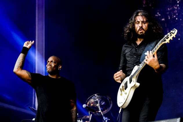 RIO DE JANEIRO, Brazil - 09 25 2015: ROCK IN RIO 2015 - The MOONSPELL + DERRICK GREEN Band performs at Sunset Stage on five days of the festival, during Rock in Rio 2015.  MarceloxCortes