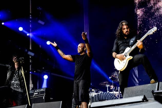 RIO DE JANEIRO, Brazil - 09 25 2015: ROCK IN RIO 2015 - The MOONSPELL + DERRICK GREEN Band performs at Sunset Stage on five days of the festival, during Rock in Rio 2015.  MarceloxCortes