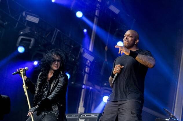 RIO DE JANEIRO, Brazil - 09 25 2015: ROCK IN RIO 2015 - The MOONSPELL + DERRICK GREEN Band performs at Sunset Stage on five days of the festival, during Rock in Rio 2015.  MarceloxCortes