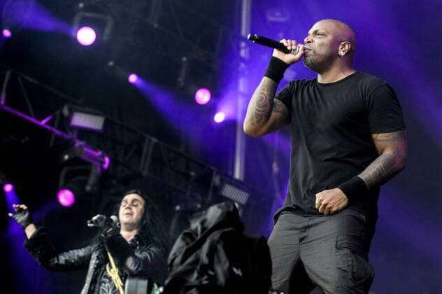 RIO DE JANEIRO, Brazil - 09 25 2015: ROCK IN RIO 2015 - The MOONSPELL + DERRICK GREEN Band performs at Sunset Stage on five days of the festival, during Rock in Rio 2015.  MarceloxCortes