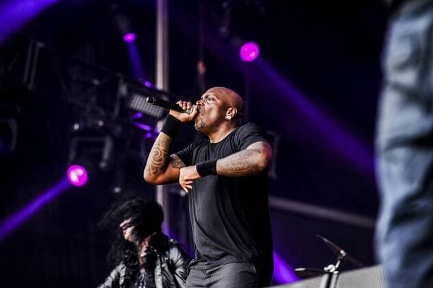 RIO DE JANEIRO, Brazil - 09 25 2015: ROCK IN RIO 2015 - The MOONSPELL + DERRICK GREEN Band performs at Sunset Stage on five days of the festival, during Rock in Rio 2015.  MarceloxCortes