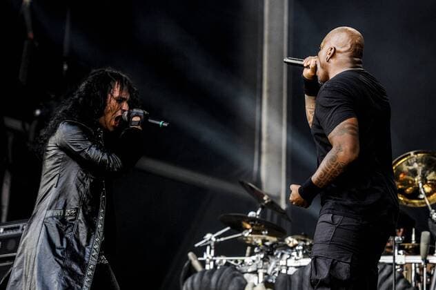 RIO DE JANEIRO, Brazil - 09 25 2015: ROCK IN RIO 2015 - The MOONSPELL + DERRICK GREEN Band performs at Sunset Stage on five days of the festival, during Rock in Rio 2015.  MarceloxCortes