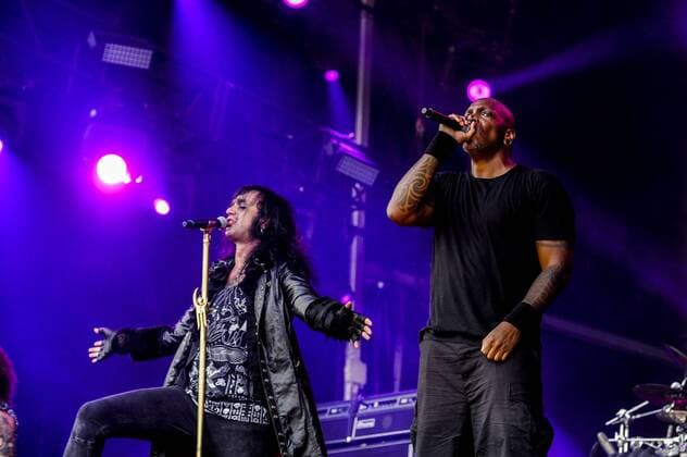 RIO DE JANEIRO, Brazil - 09 25 2015: ROCK IN RIO 2015 - The MOONSPELL + DERRICK GREEN Band performs at Sunset Stage on five days of the festival, during Rock in Rio 2015.  MarceloxCortes