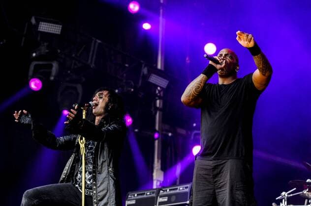 RIO DE JANEIRO, Brazil - 09 25 2015: ROCK IN RIO 2015 - The MOONSPELL + DERRICK GREEN Band performs at Sunset Stage on five days of the festival, during Rock in Rio 2015.  MarceloxCortes