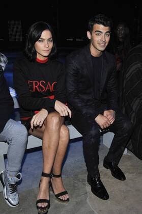 Milan Fashion Week, Women Spring Summer 2016. Milano, Moda Donna, Primavera Estate 2016. VERSACE arrivals Pictured: Leigh Lezark Joe Jonas  RiccardoxGiordanox Fotosicki