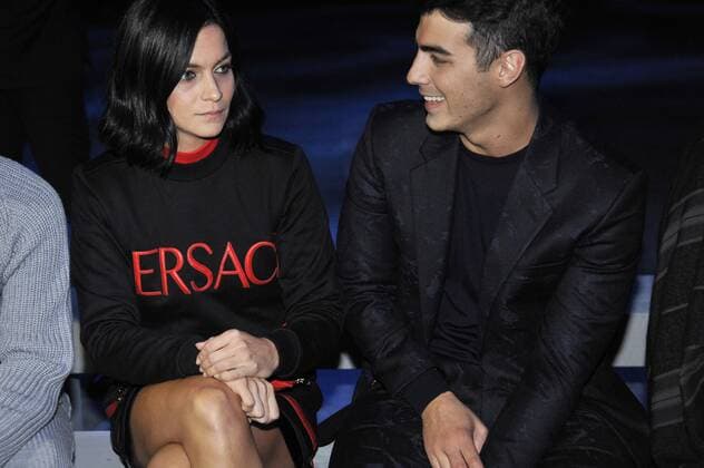 Milan Fashion Week, Women Spring Summer 2016. Milano, Moda Donna, Primavera Estate 2016. VERSACE arrivals Pictured: Leigh Lezark Joe Jonas  RiccardoxGiordanox Fotosicki